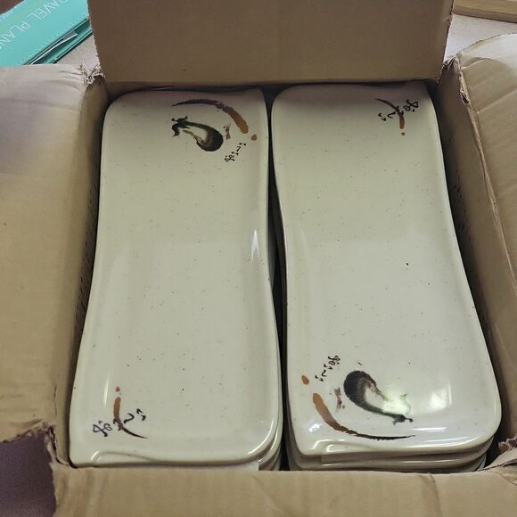 Melamine Rectangular Plate 10"x4", Eggplant Design Sushi Plate. Set of 8, NIB - Picture 5 of 6